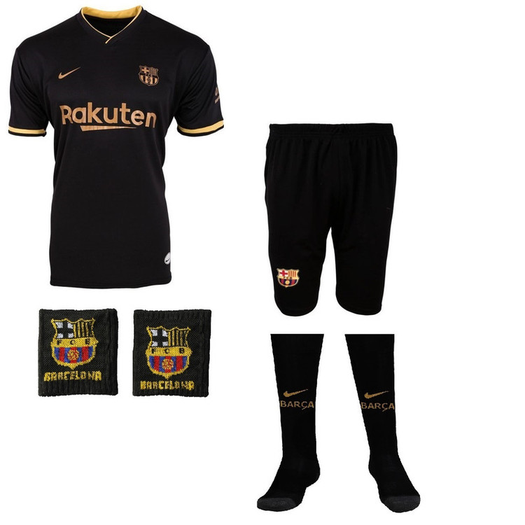 ست 4 تکه لباس ورزشی پسرانه طرح بارسلونا مدل مسی 2021away